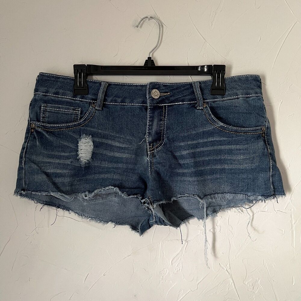 Rue21 Y2K Denim Cutoff Micro Shorts Embellished‎ Pocket Size McBling Summer 9/10